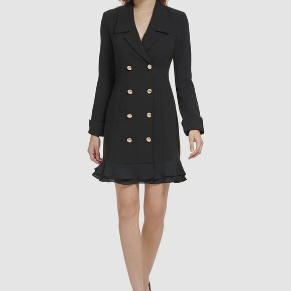 Karl Lagerfeld Paris Blazer Dress Womens Black Size 16 Ruffle Double Breasted - Picture 7 of 7